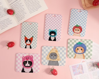 Kitten Wearing Headgear ID Holder,Exquisite Badge Holder,Business Card Holder,Sliding Closure ID Holder, Leather Card Holder, Lanyard add-on