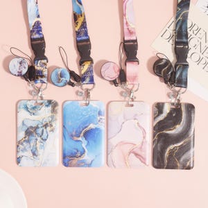 ID-houder met marmerpatroon, prachtige badgehouder, visitekaartjeshouder, ID-houder met schuifsluiting, transparante kaarthouder, cadeau voor verpleegkundigen