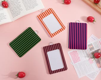 ID-houder met kleurrijk strepenpatroon, prachtige badgehouder, visitekaarthouder, ID-houder met schuifsluiting, leren kaarthouder, koord-add-on