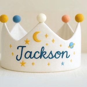 Custom Sky Hand Embroidered Birthday Party Crown, Personalized Sky Linen Crown for Birthday, Gifts for Birthday,Handmade Birthday Crown