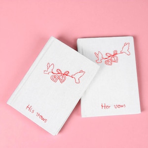 Personalized Hand Embroidered Vow Book, Wedding Hand Embroidered Notebook, Linen Wedding Vows Book, Fabric Hard cover, Handmade Notebook,