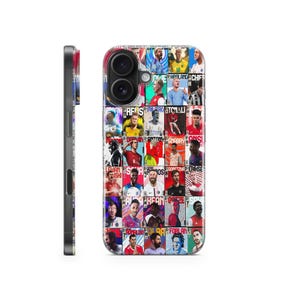 May include: A clear phone case with a collage of soccer players. The case features a variety of players from different teams and leagues, including names like "Haaland", "Messi", and "Ronaldo".