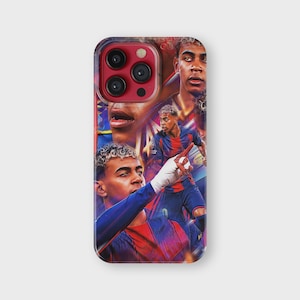May include: A clear phone case featuring a collage of images of a soccer player in a blue and red uniform. The images show the player in action, with close-up shots of his face and body. The case has a glossy finish.