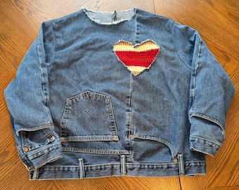 Love Upcycle Levi’s/Crochet  Women’s Pullover
