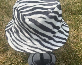 Handmade Reversible Fury Zebra/Denim Bucket Hat