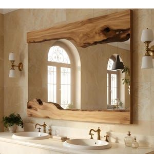 Live Edge Wood Frame Mirror, Olive Wood Farmhouse Mirror, Real Wood Aesthetic Wall Mirror, Natural Edge Bathroom Mirror, Rustic Floor Mirror