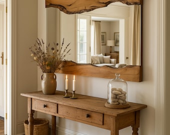 Rustic Floor Mirror, Live Edge Wood Frame Mirror,Mirror, Natural Edge Bathroom Mirror,Real Wood Aesthetic Wall Mirror,Olive Wood Farmhouse