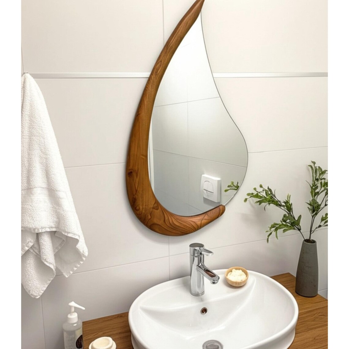 Raindrop Entryway Wood Mirror, Walnut Frame Mirror, Livingroom Big ...