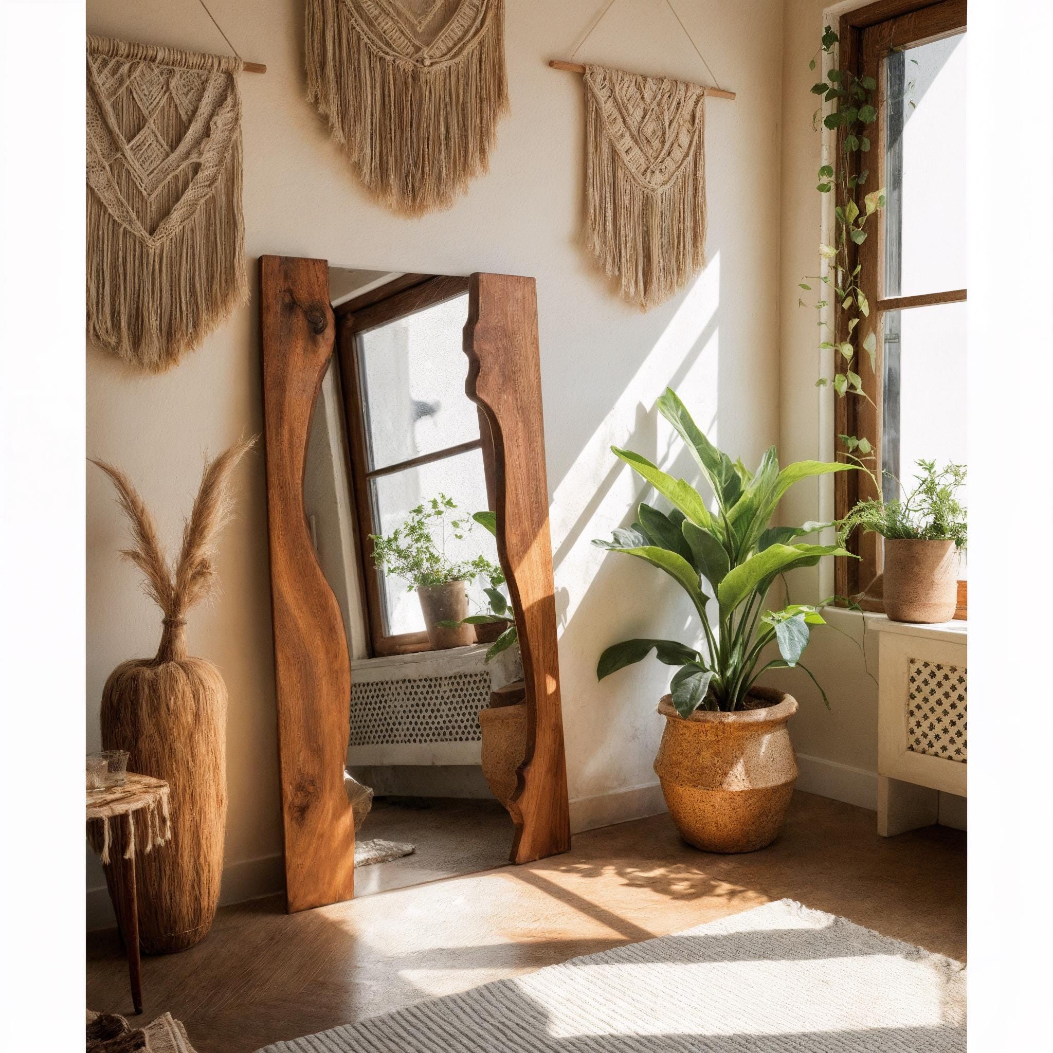Natural Edge Walnut Full Length Mirror, Natural Tree Edge Mirror