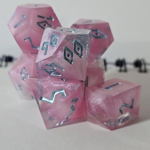 Handmade Resin Dice Set: Pink Glitter DND Dice
