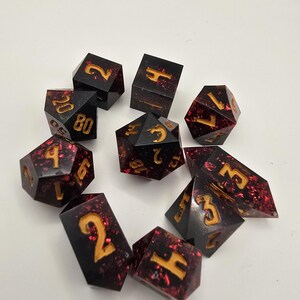 Red Foil Resin Dice Set: Handmade DND RPG Dice