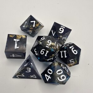 Handmade Resin Dice Set: Deep Ocean Blue with Gold Foil, DND, Vampire