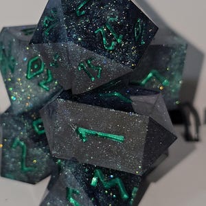 Resin Dice Set: Emerald Green Inked DND Dice