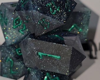 Resin Dice Set: Emerald Green Inked DND Dice