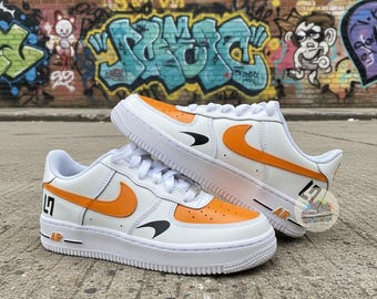 Hand Painted Orange Racing AF1 Sneakers: Custom F1 Air Force 1 Shoes