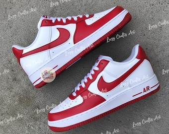 Custom Red Air Force 1 Sneakers, Hand Painted  Color Block AF1 Shoes