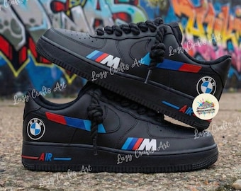 Personalized BMW Black Air Force 1 Sneakers: Hand Painted BMW AF1 Shoes
