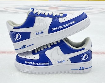 Custom Hand-Painted Tampa Bay Hockey Air Force 1 Sneakers, Lightning Hockey Fans Shoes