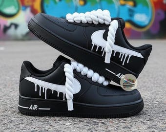 Benutzerdefinierte handbemalte Drip Air Force 1 Sneakers, personalisierte AF1-Schuhe, weiße Seilspitze