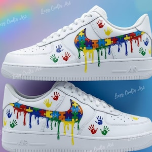 Custom Hand-painted Air Force 1 Drip Sneakers: Personalized Autism AF1 Shoes