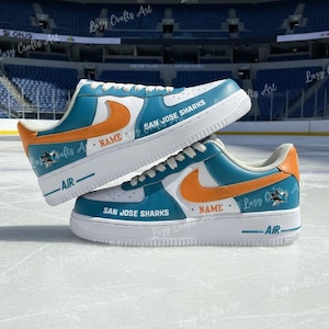 Tênis Air Force 1 do San Jose Hockey personalizados e pintados à mão.
