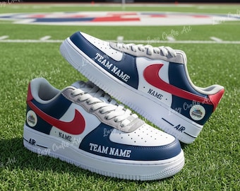 Hand-Painted Patriots Air Force 1 Sneakers, Personalized Football Team AF1 Shoes