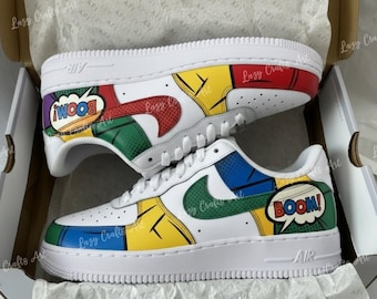 手描きコミック風エアフォース1スニーカー：カスタムカートゥーンAF1シューズ