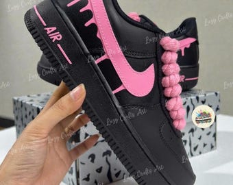 Custom Hand-Painted Pink Drip Air Force 1 Sneakers, Pink Rope Lace, Personalized AF1 Shoes