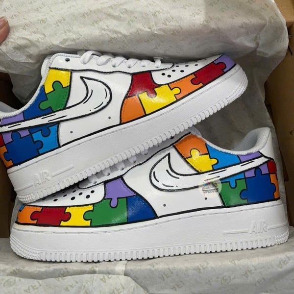 Custom Hand-painted Puzzle Comic Air Force 1 Sneakers: Personalized Autism Awareness AF1 Shoes