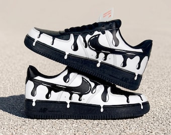 Hand-Painted Black Drip Air Force 1 Shoes: Custom AF1 Sneakers