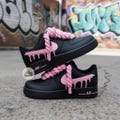 Custom Hand-Painted Black Air Force 1 Sneakers: Pink Drip, Splatter, Rope Lace product logo