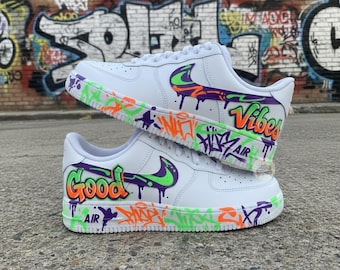 Malowane ręcznie buty sportowe Good Vibe Air Force 1, personalizowane buty AF1 z graffiti