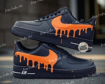 Custom Hand Painted Orange Drip Air Force 1 Sneakers: Drip AF1 Shoes