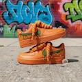 Custom Hand-Painted Drip Air Force 1 Sneakers: Army Green, Orange Shoes, Rope Laces product logo