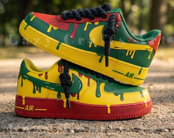 Benutzerdefinierte Rasta Drip Sneakers, Rot, Gelb, Grün, Jamaika Farbe Custom Schuhe, personalisierte Streetwear Sneakers