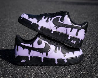 Hand Painted Purple Drip Air Force 1 Sneakers: Custom Black & Purple AF1 Shoes