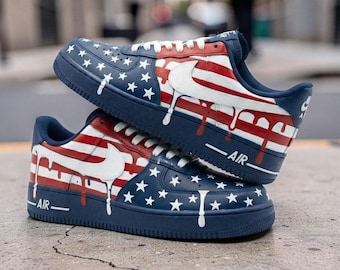 Zapatillas Air Force 1 con la bandera de EE. UU. pintadas a mano, zapatillas AF1 personalizadas con la estrella americana.