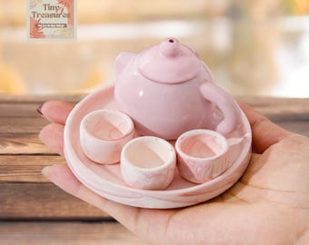 Miniaturowy porcelanowy zestaw do herbaty – 3 kolory czajniczków, 2 kolory pokrywek, domek dla lalek w skali 1:12, mały zestaw do herbaty