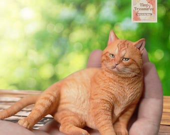 Miniature Cat Figurine | Lazy Sitting Pose | 1:6 Scale Dollhouse Pet | 5 Color Styles | Cute Kitty Collectible | Tiny Home Decor