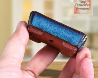 Miniature Yixing Zisha Rectangular Planter – 1:12 Scale Glazed Purple Clay Bonsai Pot (2.28in x 1.18in x 0.67in) | Tiny Succulent Flowerpot