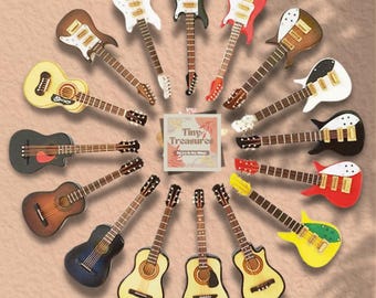 Guitarra en miniatura (estilo 3): instrumento musical para casa de muñecas a escala 1:6 y 1:12, mini guitarra, bajo y ukelele. Pequeño instrumento de madera.