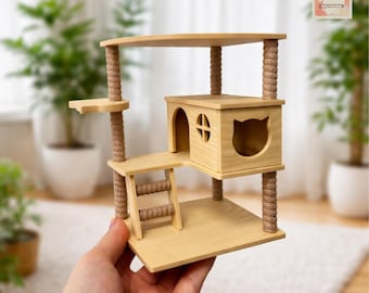 Árbol para gatos en miniatura escala 1:8 / Muebles para casa de muñecas / Torre de escalada para mascotas pequeñas / Juguete para ratones y hámsteres / Mini torre para gatos de PLA