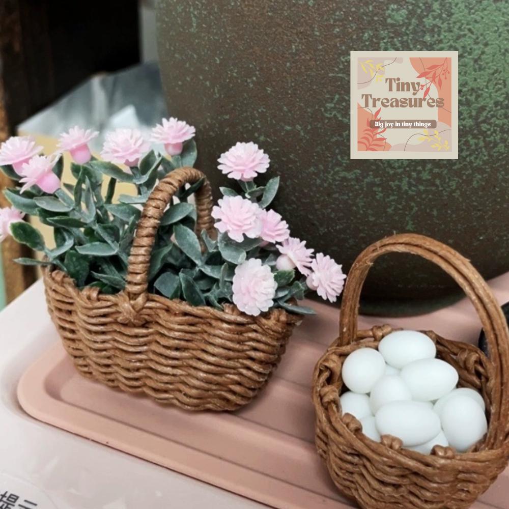 6pcs House Resin Rattan Baskets Miniature Resin Baskets Basket Figurines For House Crafts Decoration As Shown