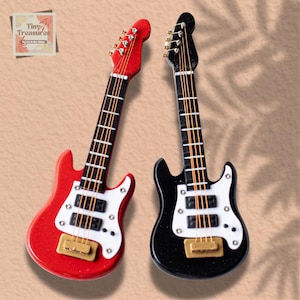 Miniature Guitar –10 cm (H)/3.94 inches  1 6 & 1 12 Scale Dollhouse Musical Instrument, Mini Guitar, Bass , Ukulele – Tiny Wooden Instrument