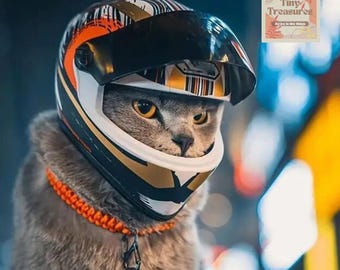 Mini Motorcycle Helmet for Cats & Small Dogs | 9 Styles Pet Biker Helmet | Adjustable Pet Helmet for Small Pets / Collectibles