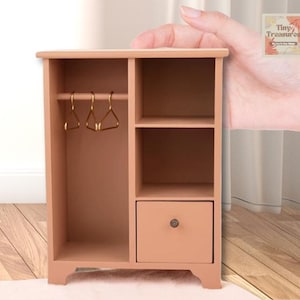 Miniature Wooden Wardrobe 1:8 Scale – Pink & Green Closet with 3 Hangers for Dollhouses, Rooms  Diorama Storage