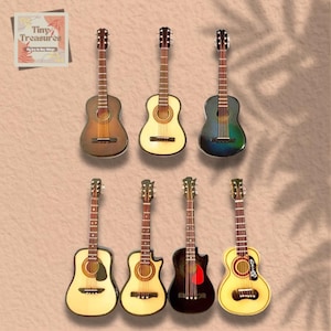 Miniature Guitar –10cm Style5 -1:6 & 1 12 Scale Dollhouse Musical Instrument, Mini Guitar, Bass , Ukulele –  Tiny Wooden Instrument