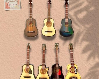 Guitarra en miniatura (estilo 5): instrumento musical para casa de muñecas a escala 1:6 y 1:12, miniguitarra, bajo y ukelele. Pequeño instrumento de madera.