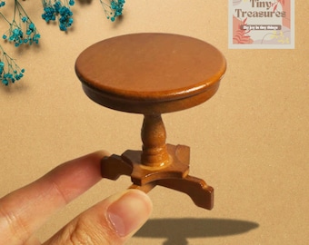Miniature Vintage Round Table 1:12 Scale | Handmade Wooden Dollhouse Furniture | 4.9cm/1.93in Mini Antique Table | Tiny Victorian Side Table