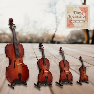 Miniature Violine - 1 12 & 1 6-Skala-Puppenhaus-Instrument, kleine Violine für Sammler, handgemachtes Mini-Musikdekor / benutzerdefinierte Gravur